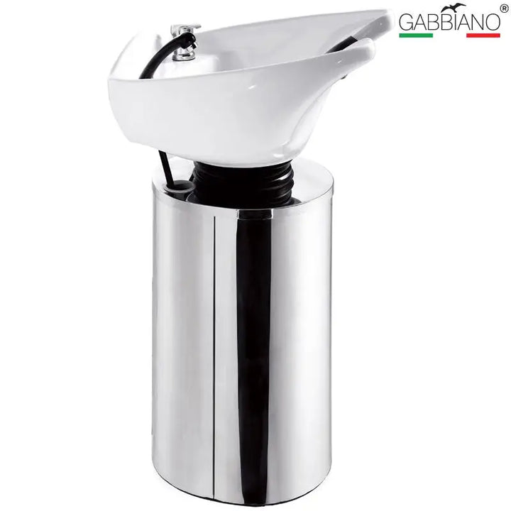 Weiße Keramik-Friseursalonshampoobowl mit chromgestütztem Sockel für Gabbiano Q-2460