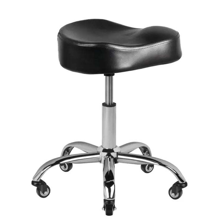 Schwarzer Saddle Seat Rollhocker Gabbiano Friseurhocker A450 für professionelles Frisieren