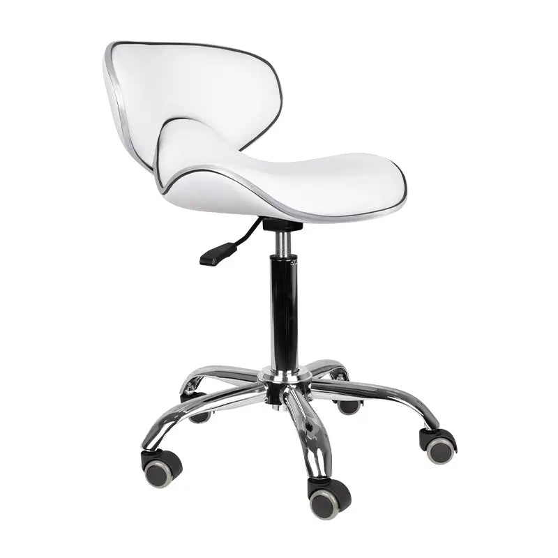 Weißer und chromfarbiger verstellbarer Drehstuhl Gabbiano Friseurhocker Q-4599