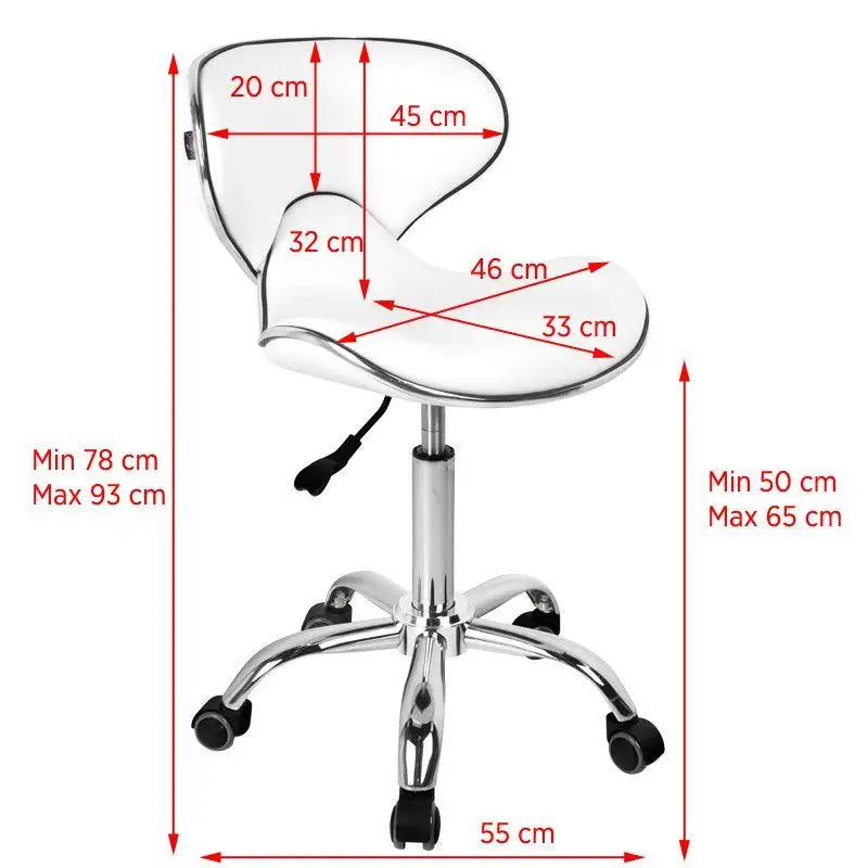 Weißer verstellbarer Drehstuhl Gabbiano Friseurhocker Q-4599 mit Maßen