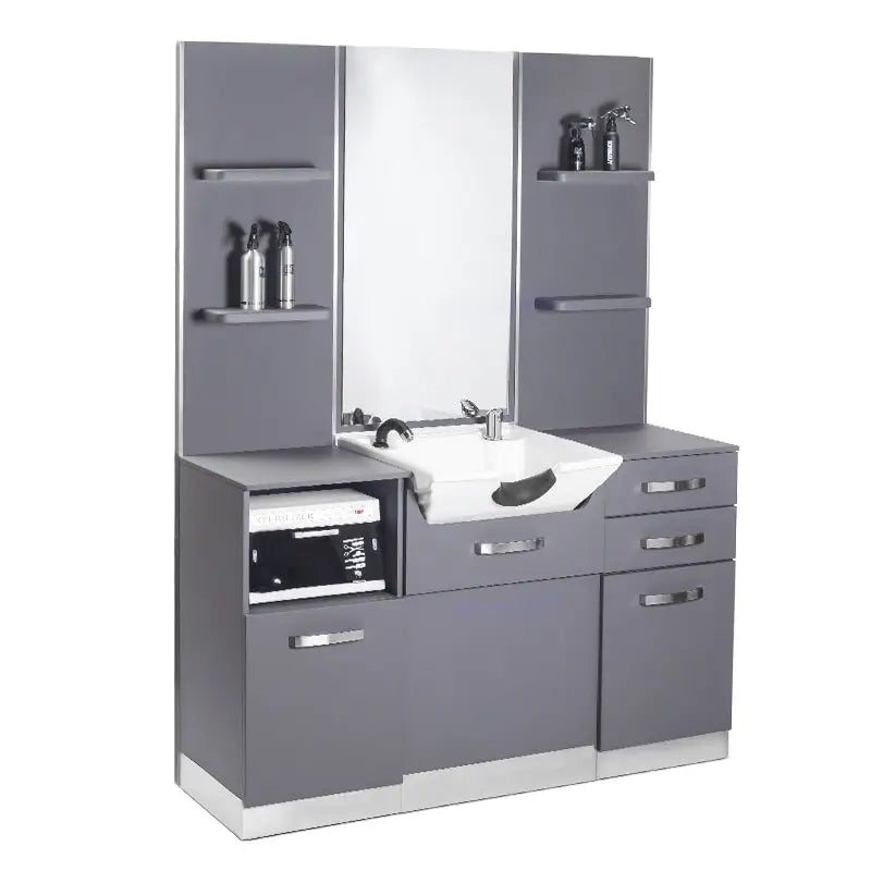 Grau salon shampoo station Gabbiano Friseurkonsole mit Waschbecken B085