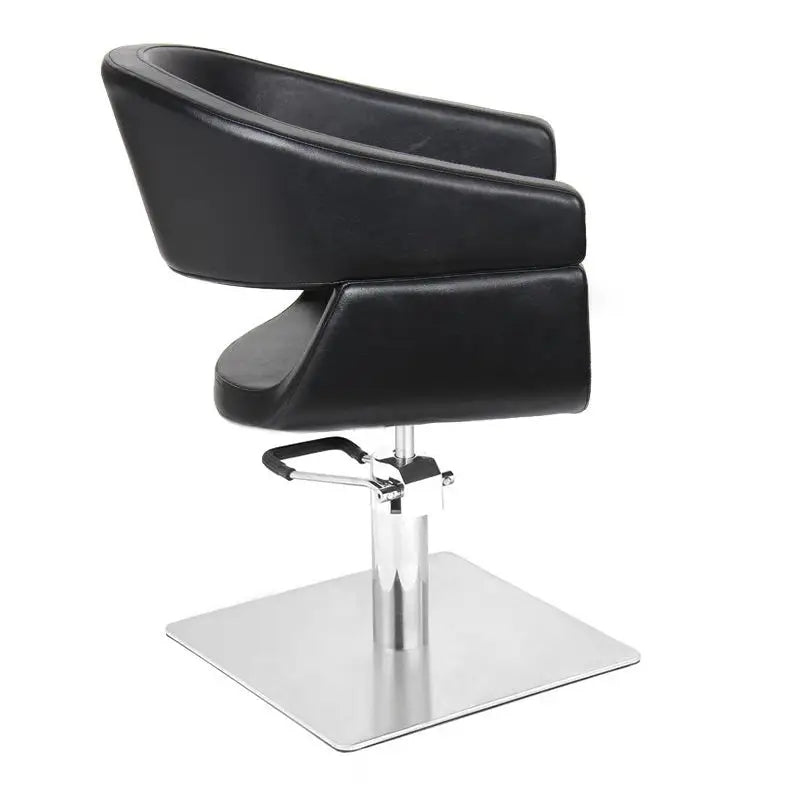 Schwarzer Ledersalonstuhl Gabbiano Friseurstuhl 044 mit quadratischem Metallfuß