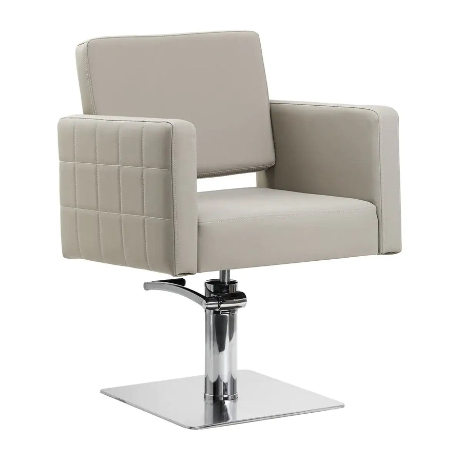 Beiger Friseursalonstuhl mit quadratischer Basis im Produkt Gabbiano Friseurstuhl Ankara Grau