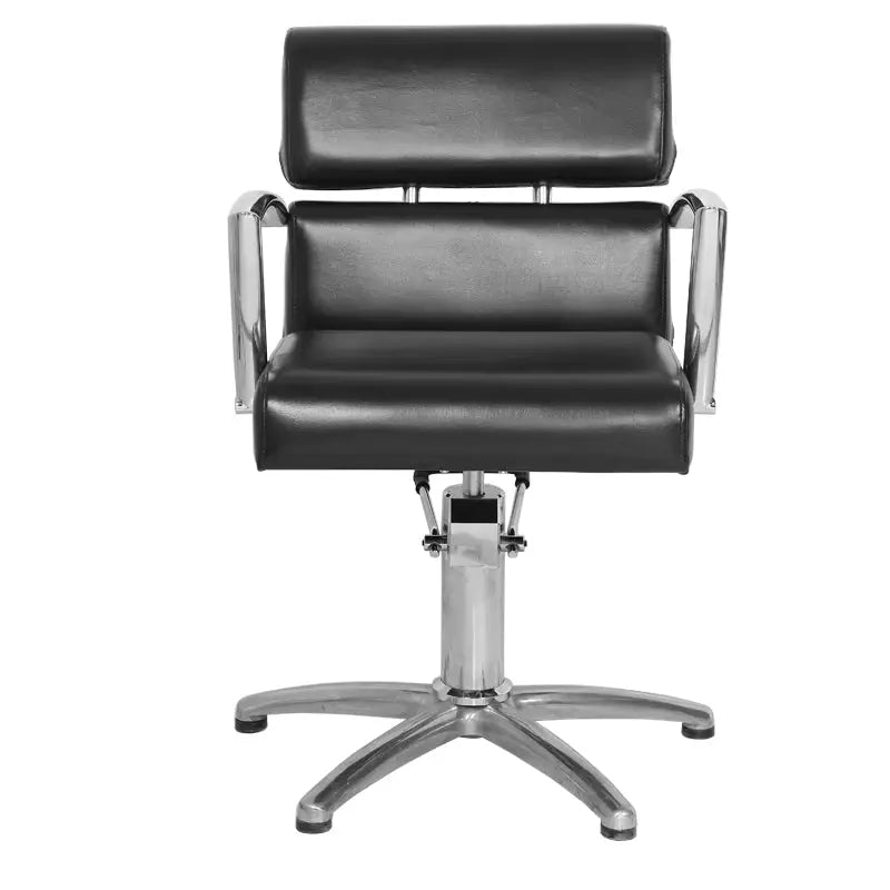 Schwarzer Friseurstuhl Gabbiano Brüssel mit Chromakzenten für Salons