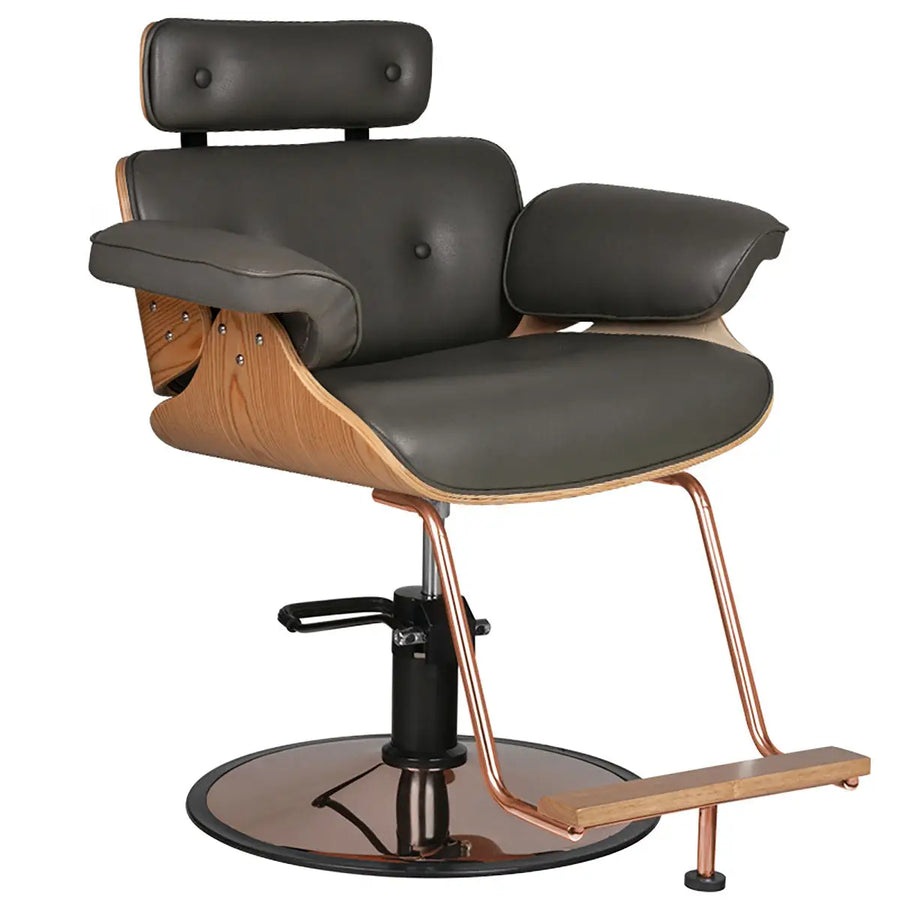 Gabbiano Friseurstuhl Florenz Grau mit grauem Leder und Holzarmlehnen