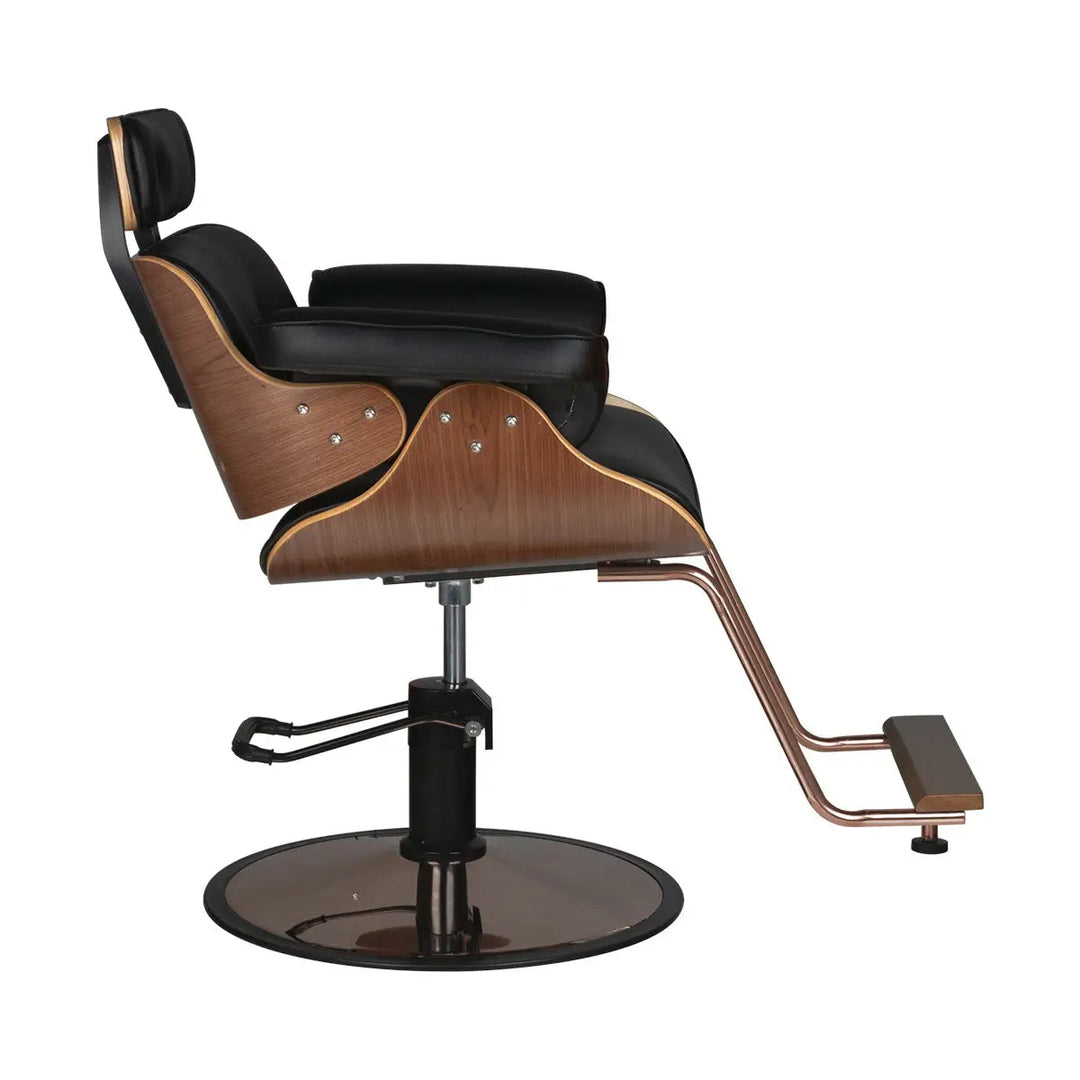 Schwarzer und Holzbarbersessel Gabbiano Friseurstuhl Florenz Nussbaum schwarz