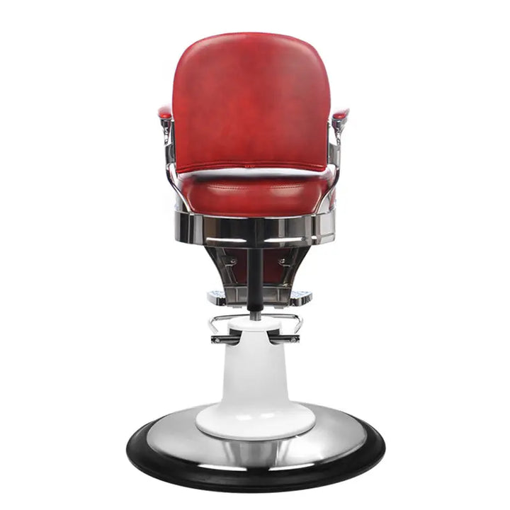Roter Chrome Friseurstuhl für Kinder Gabbiano mit Pferde-Design und Bordeauxrot Farbton