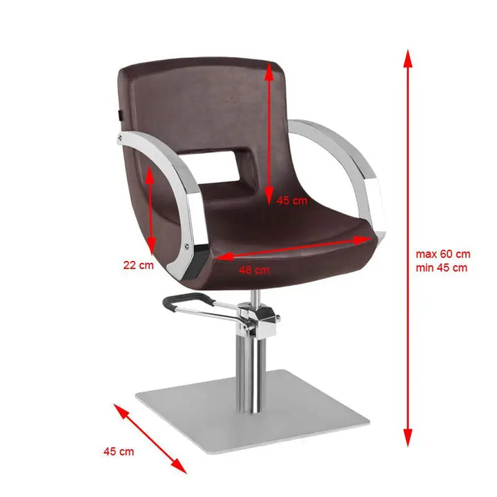 Brauner Friseurstuhl Gabbiano G-3111 mit Maßen für Salons