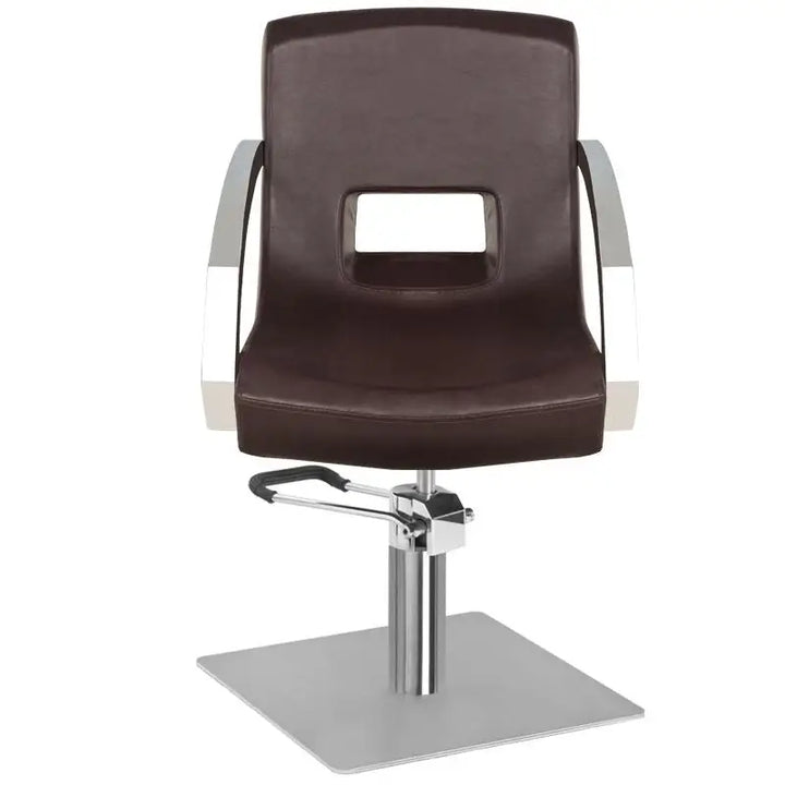 Brauner Friseurstuhl Gabbiano G-3111 mit silbernen Akzenten