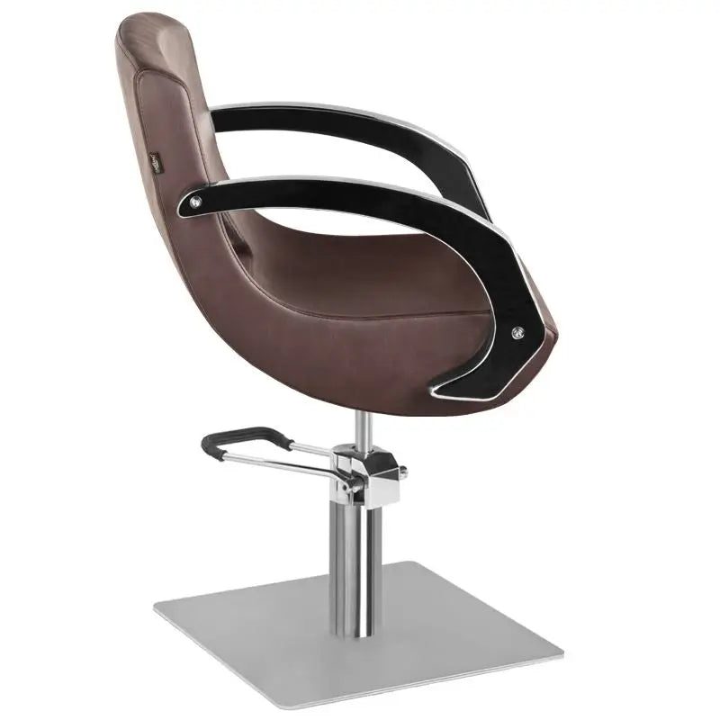 Brauner Friseurstuhl Gabbiano G-3111 mit silberner Fußbasis