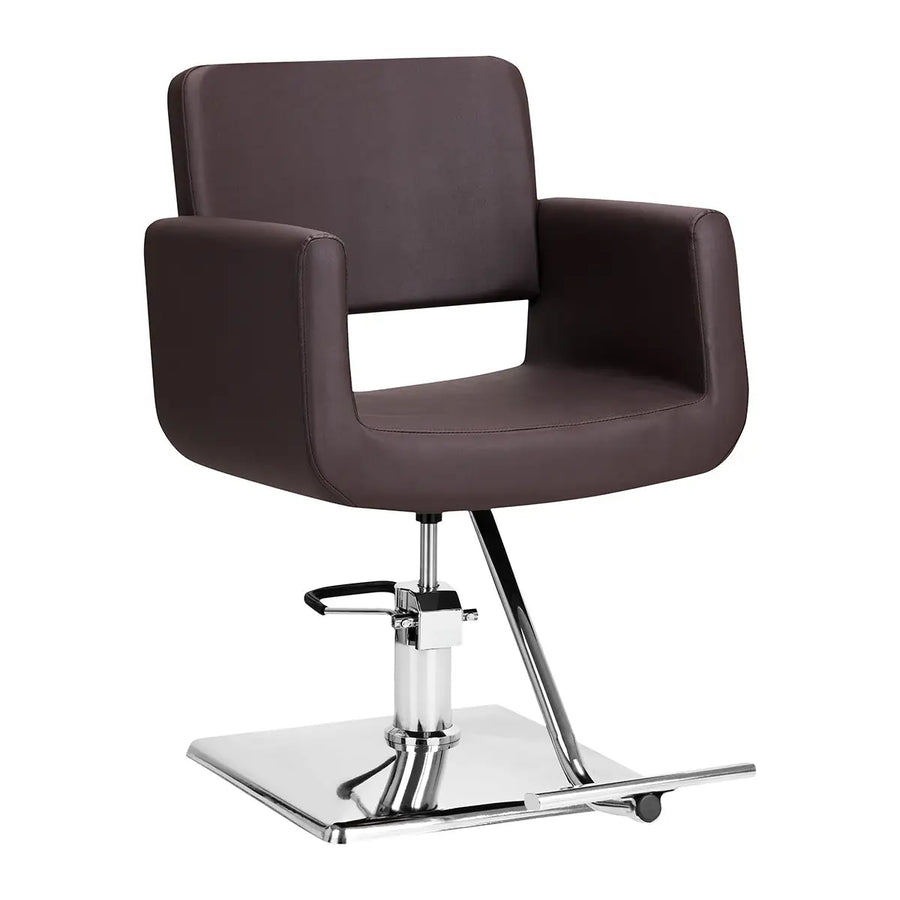 Brauner Ledersalonstuhl Gabbiano Friseurstuhl Helsinki mit Chrombasis