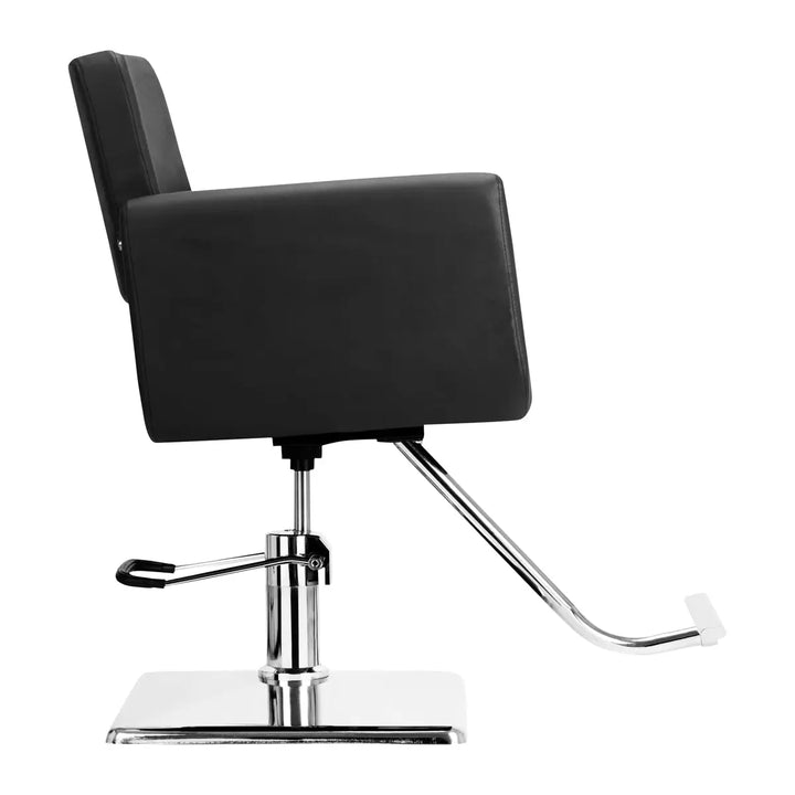 Schwarzer Friseurstuhl Gabbiano Helsinki mit Chrombasis for professionelles Styling