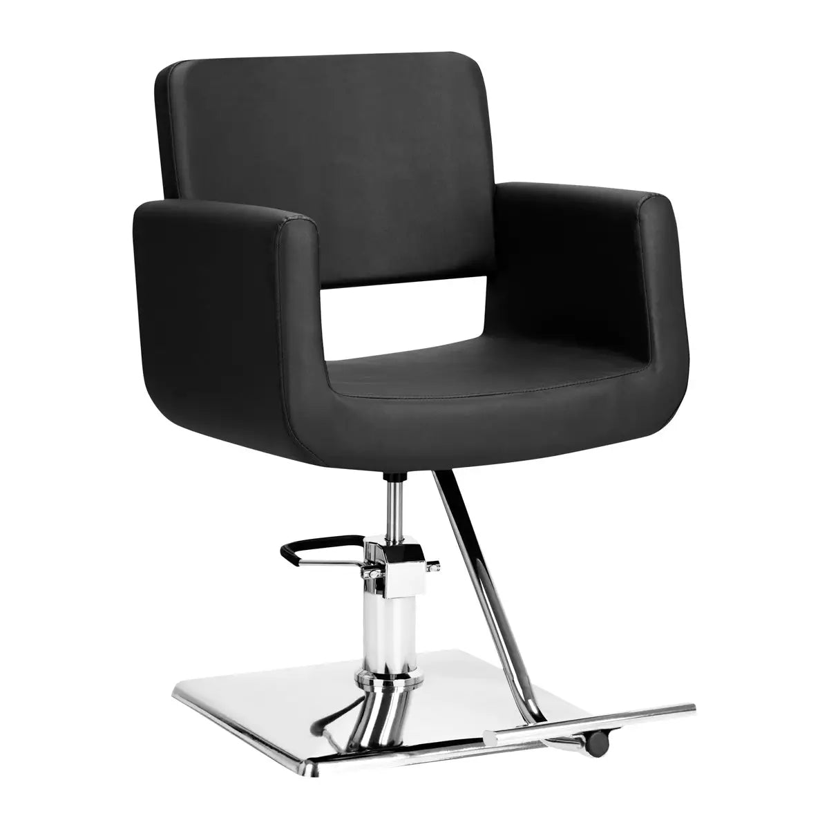 Schwarzer Friseurstuhl Gabbiano Helsinki mit Chrombasis für Salon oder Studio
