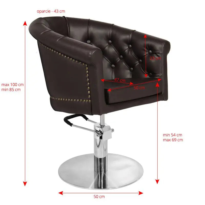 Brauner Lederfriseurstuhl Gabbiano London Braun mit Abmessungen im Salon