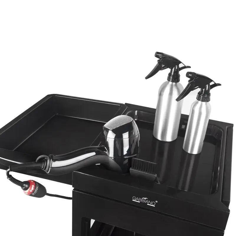 Schwarzer Gabbiano Friseurwagen 048a mit Styling-Tools für den Salongebrauch