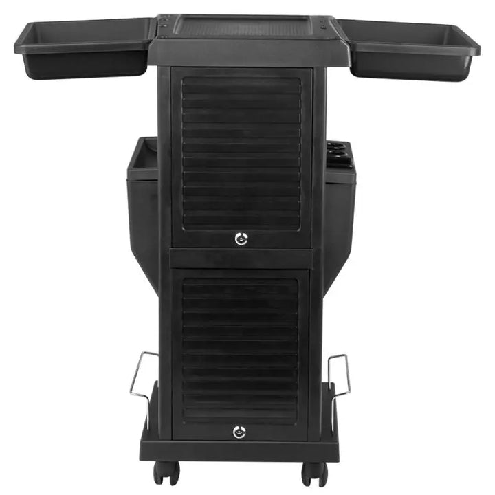 Schwarzer Friseurwagen Gabbiano 100c mit rollbaren Ablageflächen