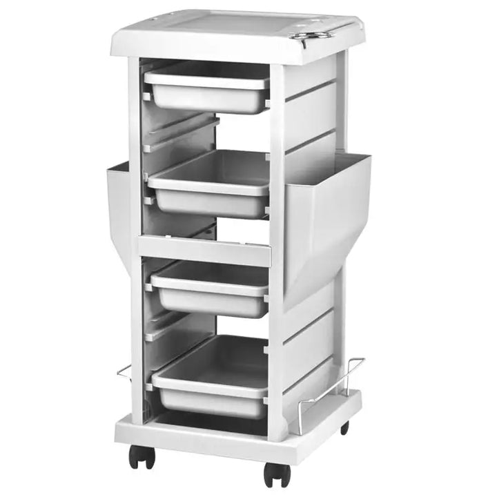 Weißer rollbarer Utility-Wagen mit Ablageflächen für den Gabbiano Friseurwagen 100g Grau