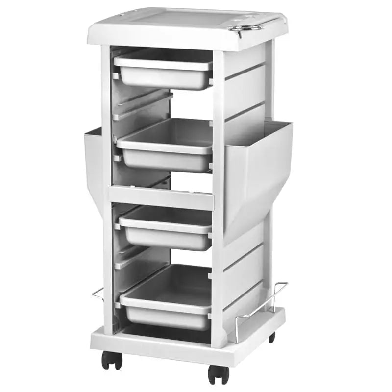 Weißer rollbarer Utility-Wagen mit Ablageflächen für den Gabbiano Friseurwagen 100g Grau