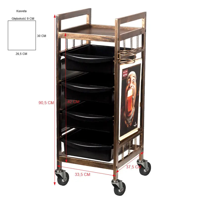 Rollbarer Friseursalontrolley Gabbiano 8-139 mit Schubladen und Maßen