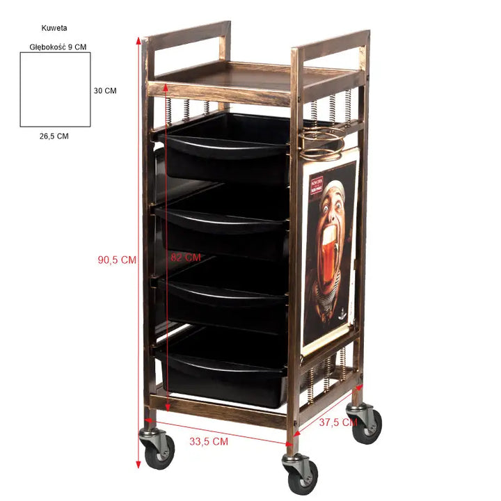 Rollbarer Friseursalontrolley Gabbiano 8-139 mit Schubladen und Maßen