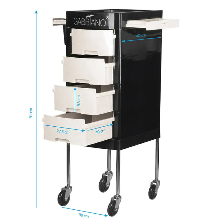 Schwarzer rollender Friseursalonwagen mit Schubladen Gabbiano FT65-1 schwarz/weiß