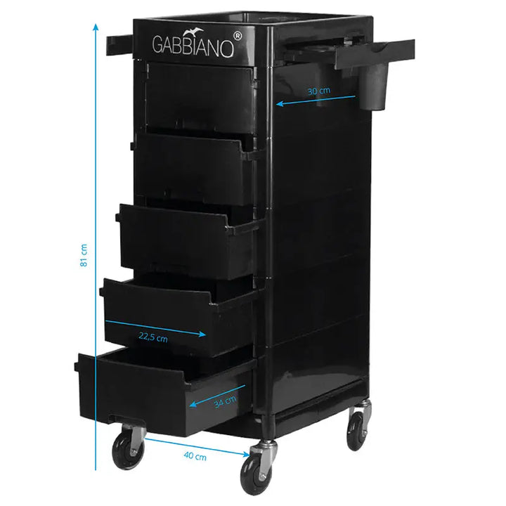 Schwarzer Friseurname mit Schubladen Gabbiano Friseurwagen ft65-a schwarz
