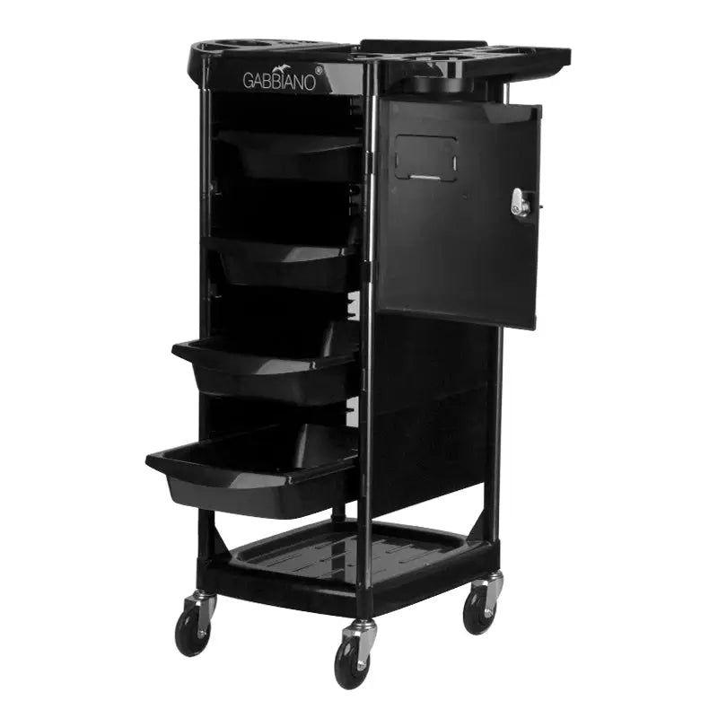 Schwarzer Friseursalonwagen Gabbiano FX10C mit Rollen für professionelle Haartools