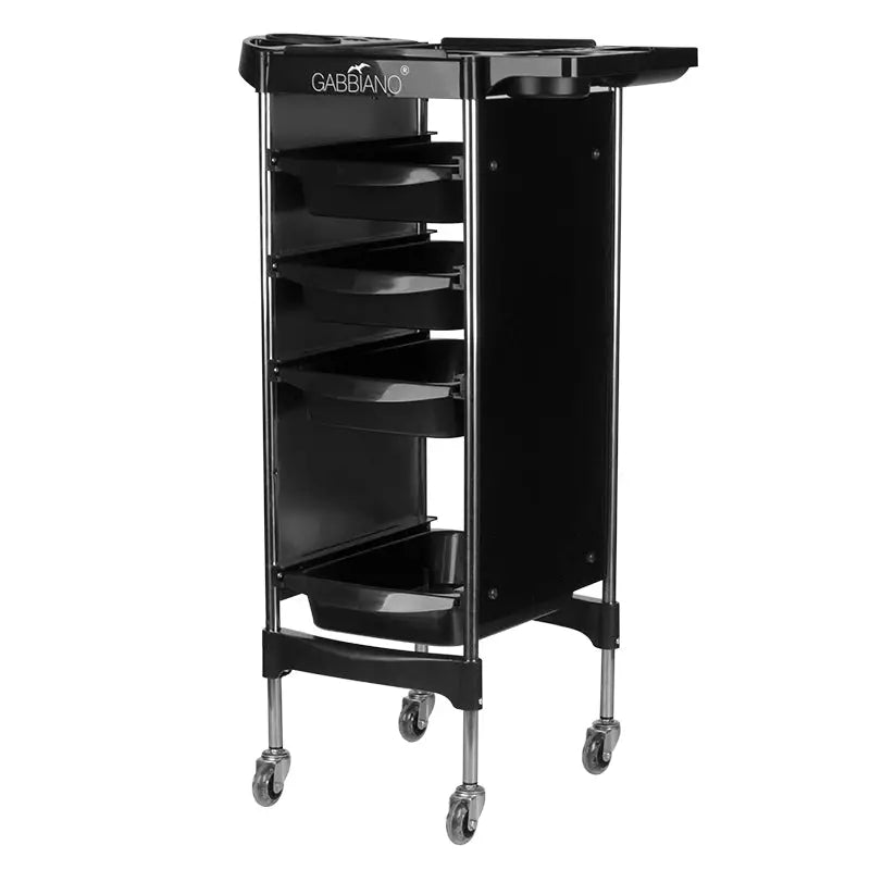 Schwarzer rollbarer Friseurwagen Gabbiano FX11-2 für professionelle Salons