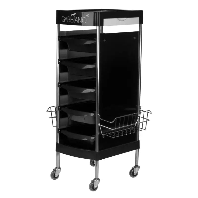 Schwarzer Gabbiano Friseurwagen fx11e mit Schubladen und Drahtkörben