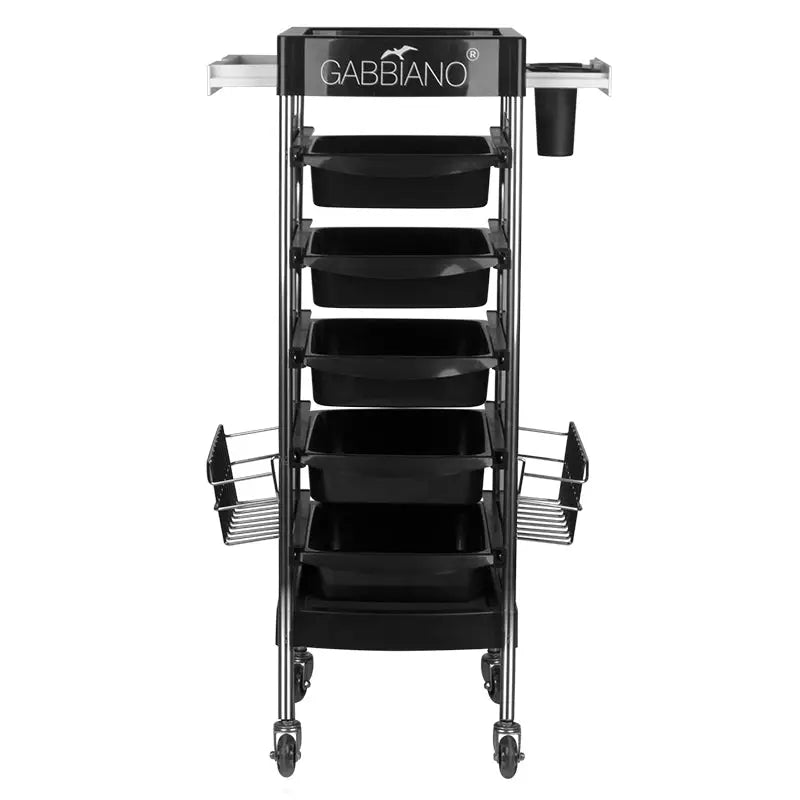 Rollender Friseursalonwagen mit schwarzen Ablagen für Gabbiano Friseur fx11e Schwarz