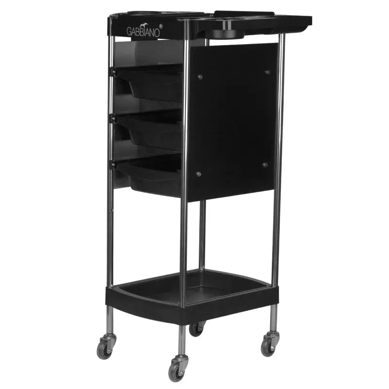 Schwarzer Friseurwagen Gabbiano FX12 mit Ablagefächern für professionelle Salons