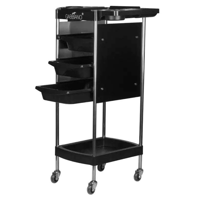 Schwarzer Gabbiano Friseurwagen FX12 mit Ablagen für professionellen Salongebrauch
