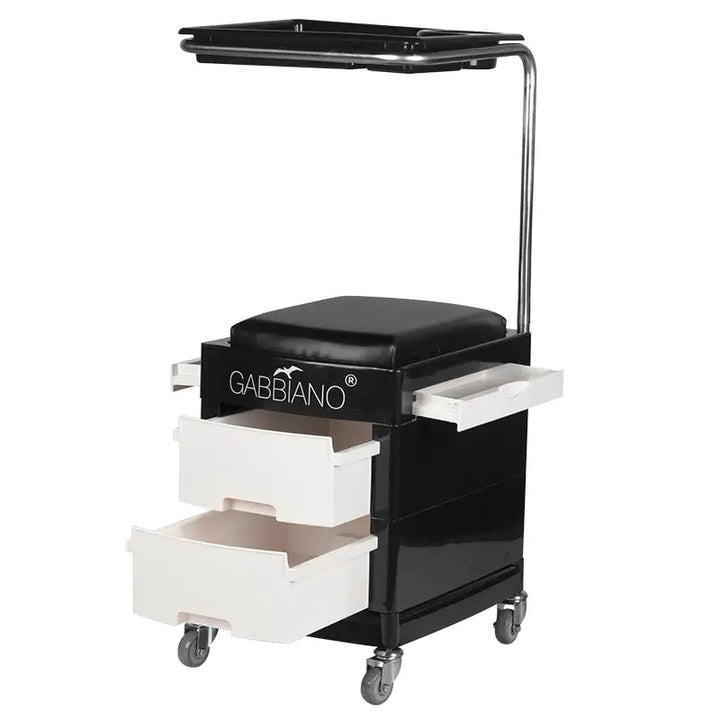 Schwarzer Rollhocker für Kosmetik mit Schubladen und Ablage, Gabbiano Pediküre Wagen
