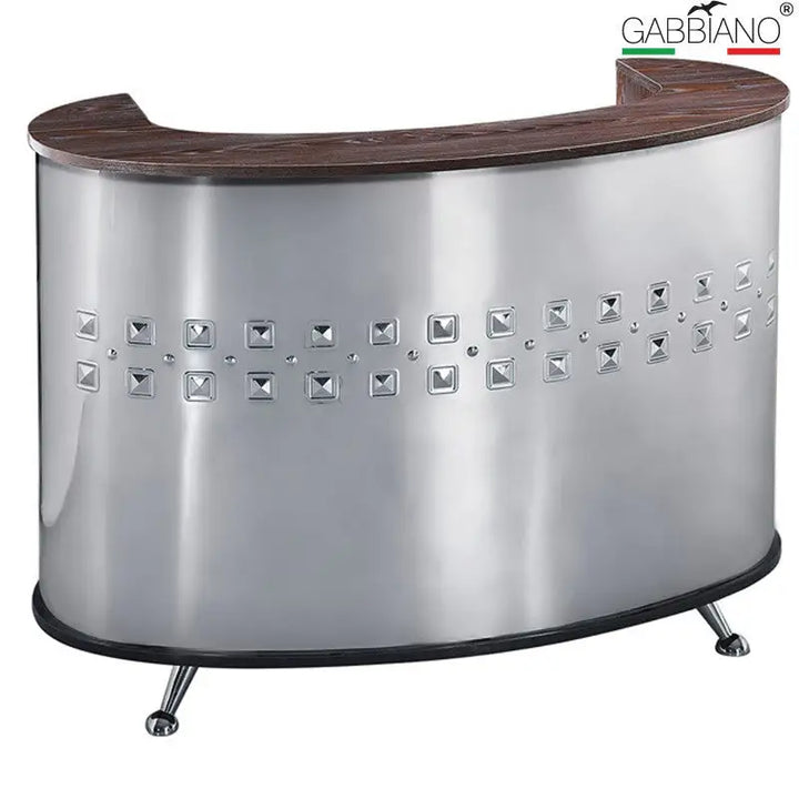 Gabbiano Rezeption Q-1733, geschwungener silberner Empfangstresen mit Holzplatte