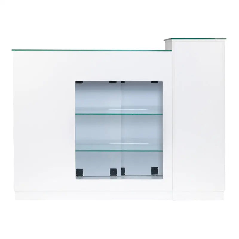 Weiße Vitrine mit Glasregalen für Gabbiano Rezeption Theke q-0333