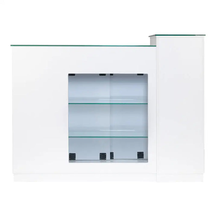Weiße Vitrine mit Glasregalen für Gabbiano Rezeption Theke q-0333