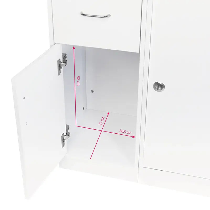 Weißer Schrank mit offenem Tür in Gabbiano Rezeption Theke q-0333