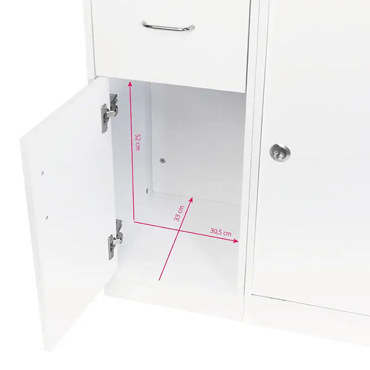 Weißer Schrank mit offenem Tür in Gabbiano Rezeption Theke q-0333