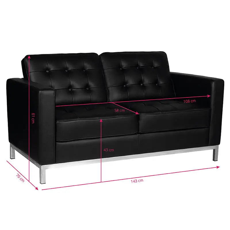 Schwarzes Leder Zweisitzer Sofa mit silbernen Beinen im Gabbiano Wartezimmersofa bm18019 Stil