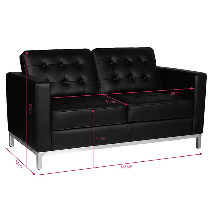 Schwarzes Leder Zweisitzer Sofa mit silbernen Beinen im Gabbiano Wartezimmersofa bm18019 Stil