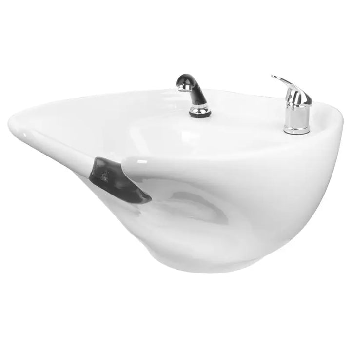 Weiße Keramik-Shampoo-Schüssel mit Wasserhähnen vom Gabbiano Waschgarnitur Hamburg Braun