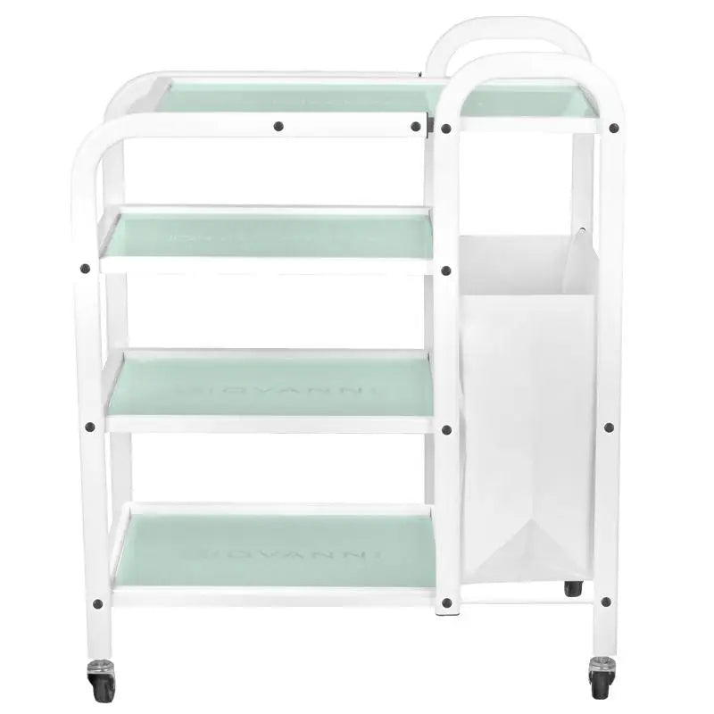 Weiße Rollbar mit Regalen für Salon Giovanni Kosmetikwagen Typ 1031