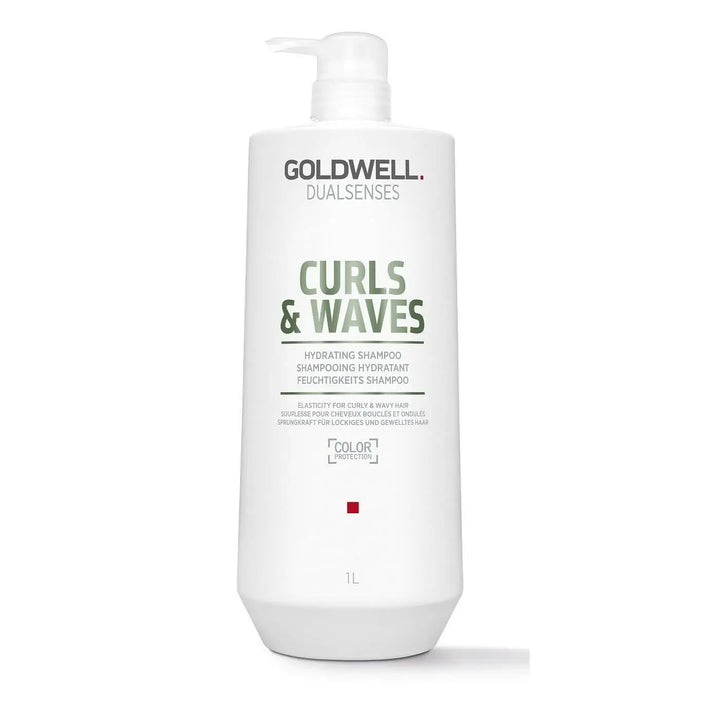 Weiße Flasche Goldwell Dualsenses Curls & Waves Shampoo auf einem weißen Hintergrund