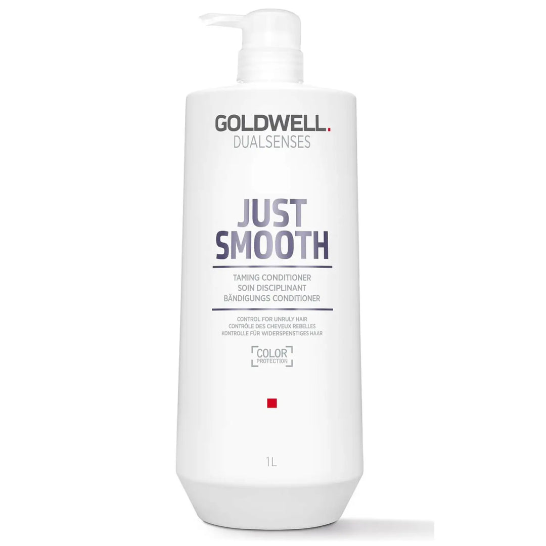 Weiße Flasche des Goldwell Dualsenses Just Smooth Taming Conditioners
