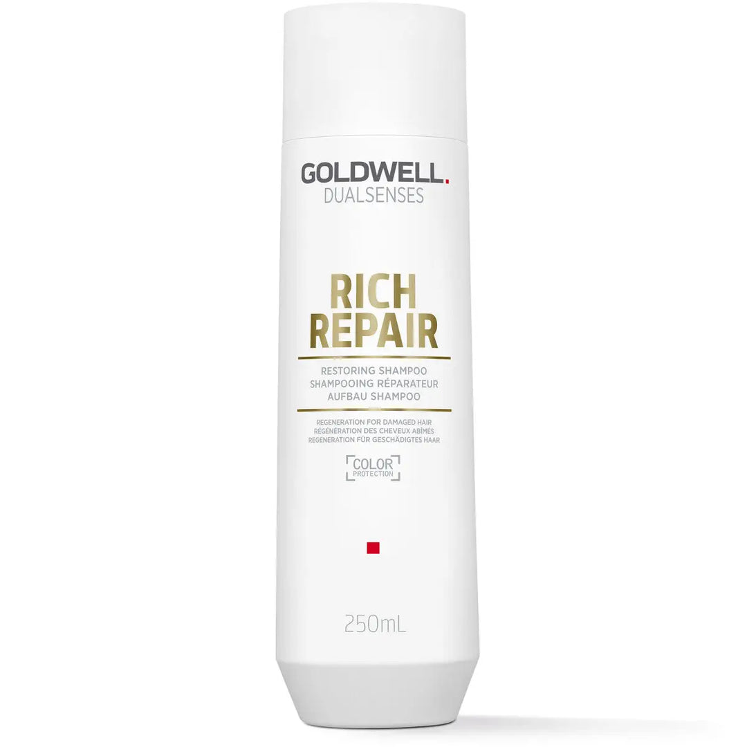 Weißes Goldwell Dualsenses Rich Repair Restoring Shampoo Flasche auf Produktseite