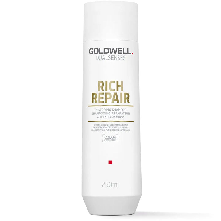 Weißes Goldwell Dualsenses Rich Repair Restoring Shampoo Flasche auf Produktseite