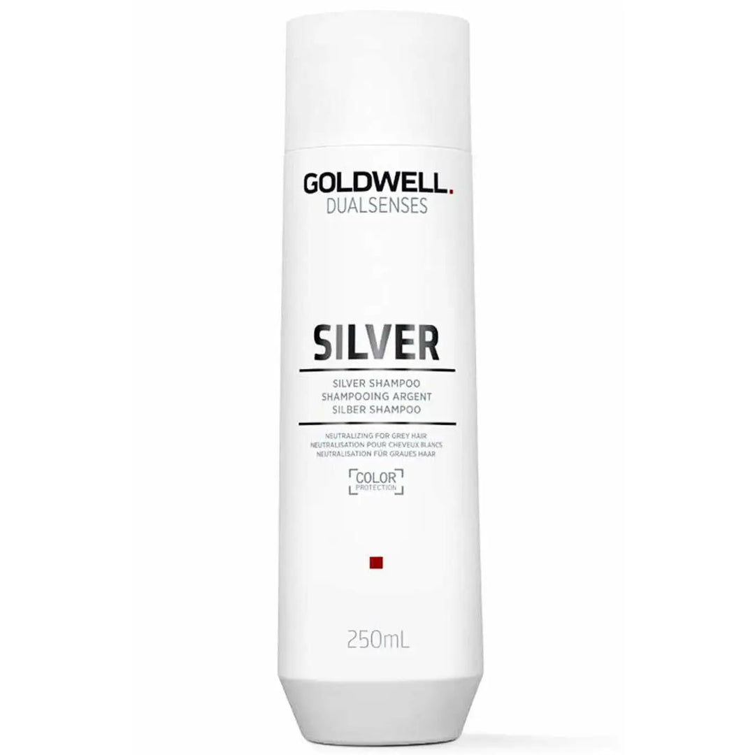 Weiße Flasche Goldwell Dualsenses Silver Shampoo für kühle Haartonpflege