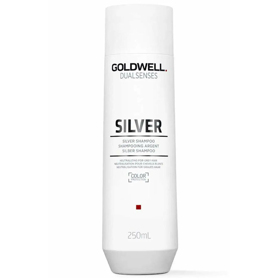 Weiße Flasche Goldwell Dualsenses Silver Shampoo für kühle Haartonpflege