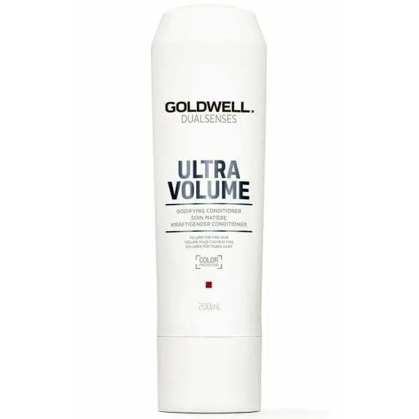 Weiße Flasche Goldwell Dualsenses Ultra Volume Bodifying Conditioner für volumenspendendes Haarpflegeprodukt