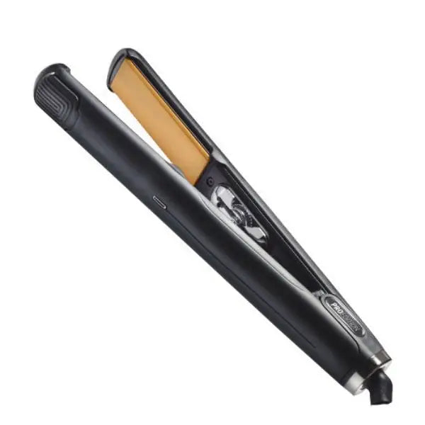 Schwarzer Haarglätter mit goldenen Platten vom Goldwell Flatmaster Pro Size M